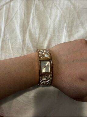 Guess Gold Tone Crystal Bangle Watch